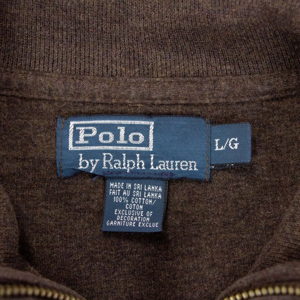 VTG Polo Ralph Lauren Mens Large Brown 1/4 Zip Pullover Sweater 100% Cotton Y2K
